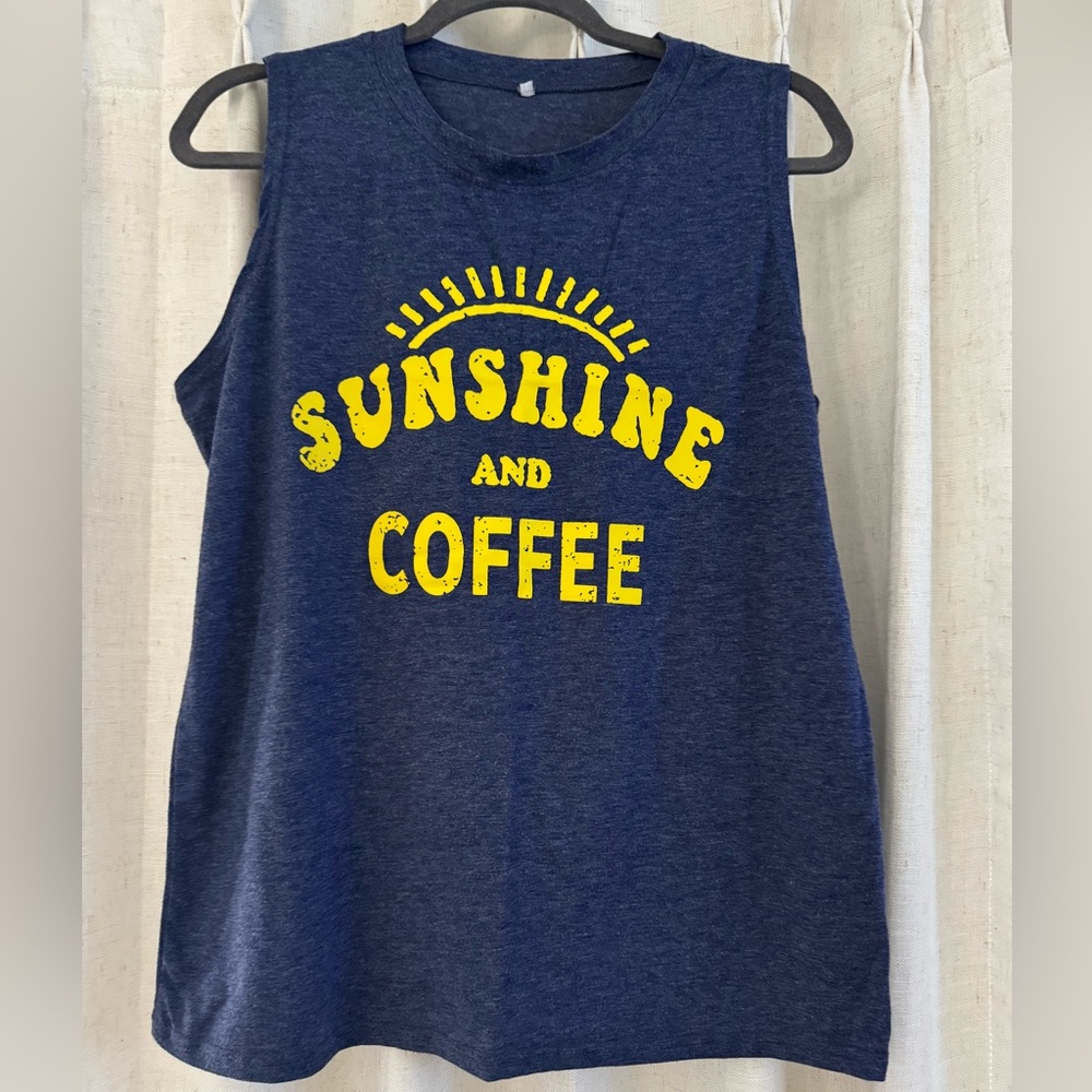 Navy Graphic Tank Top - "Sunshine and Coffee"